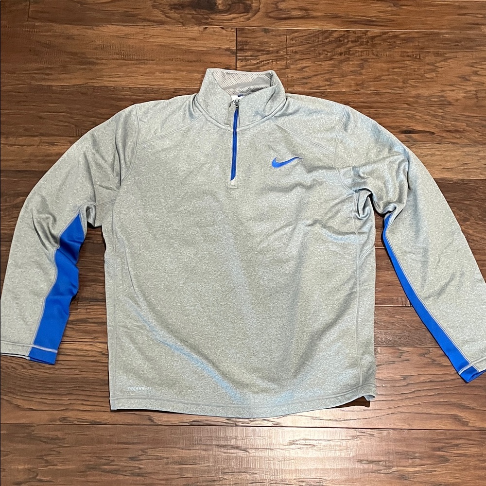 Nike Therma-Fit Gray and Blue Quarter-Zip Pullover